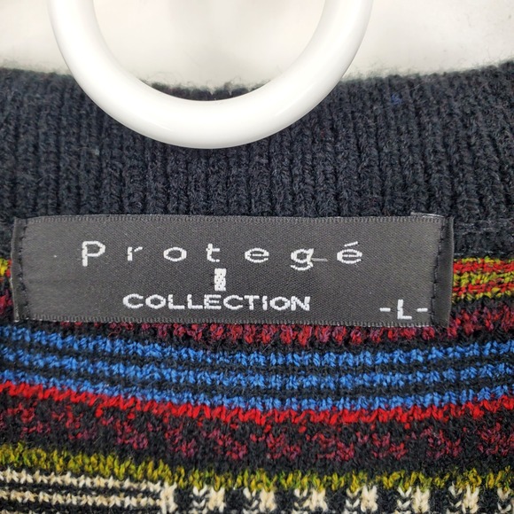 Vintage 90s Y2K Protege 3D Knit Abstract Henley Grunge Grandpa Sweater Large - Picture 3 of 8
